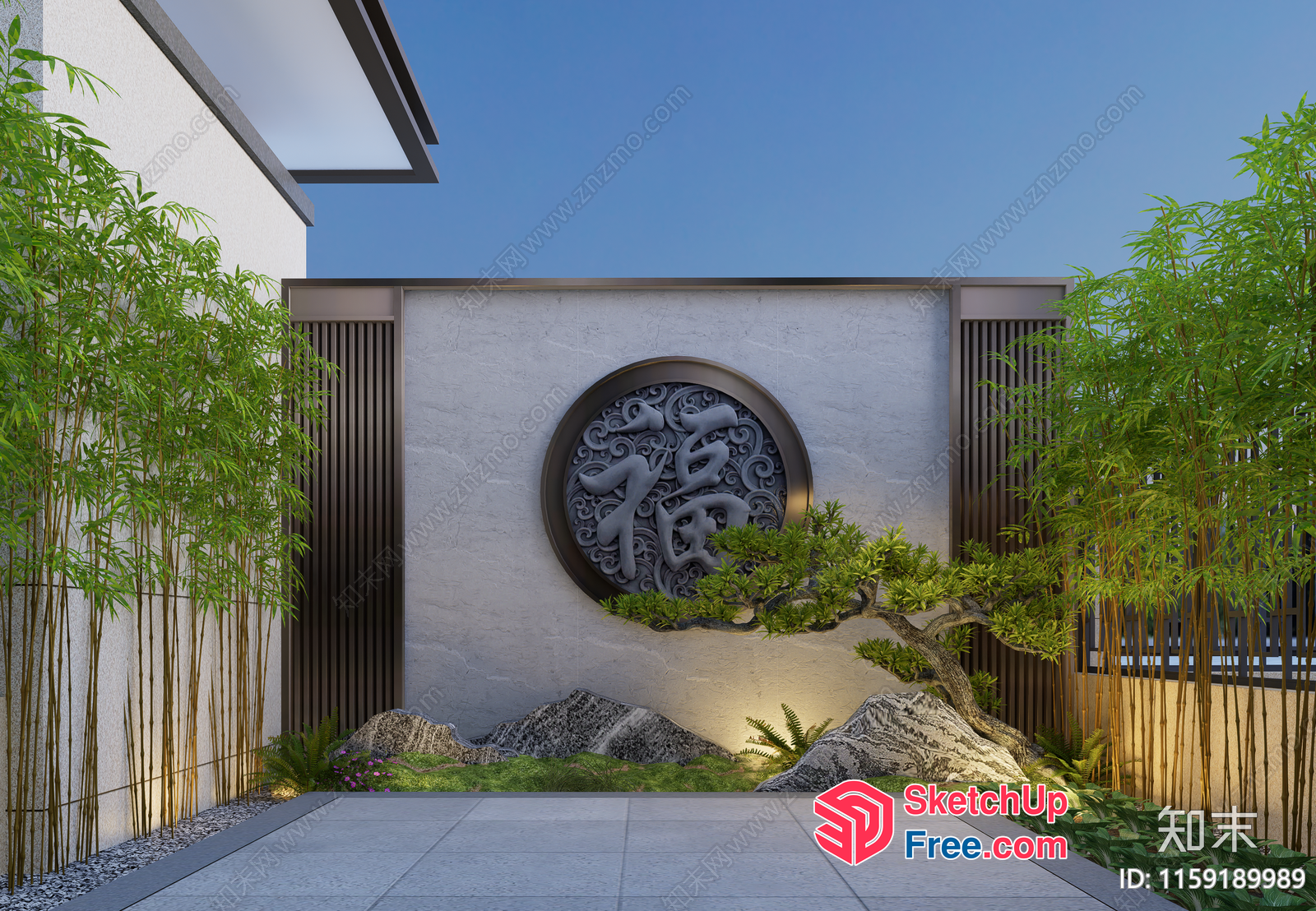 Asian-Inspired Exterior Decor With Carved Chinese Symbol 3D SketchUp File
