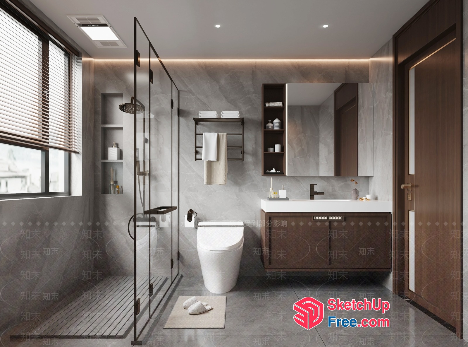 Modern Bathroom With Sleek Glass Shower And White Toilet 3D SketchUp File