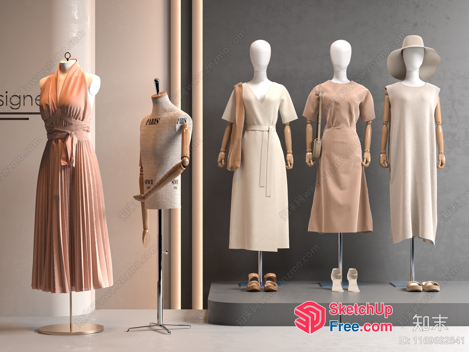 Elegant Fashion Dresses On Display 3D SketchUp File