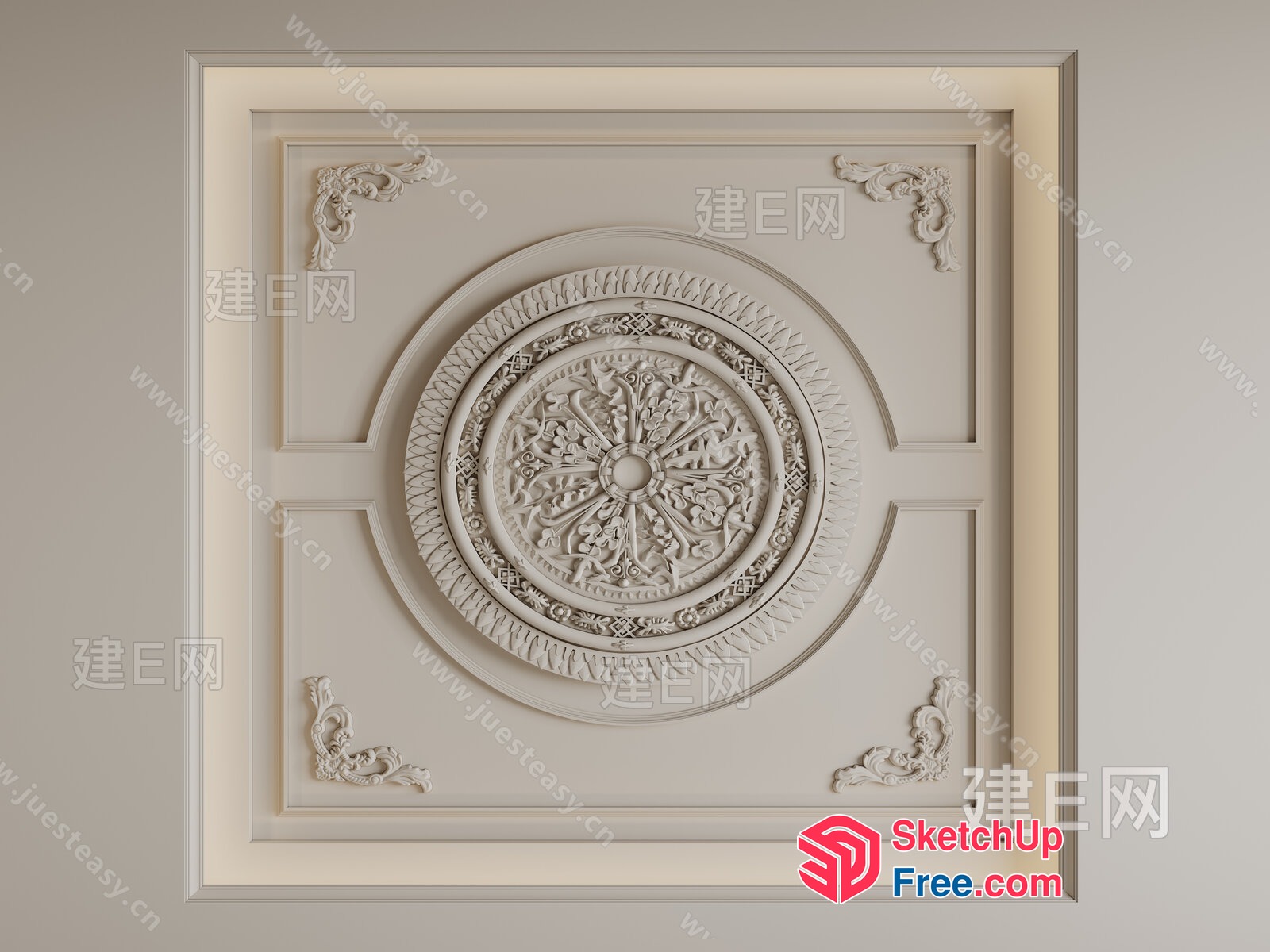 Ornate White Carved Ceiling Decor 3D SketchUp File
