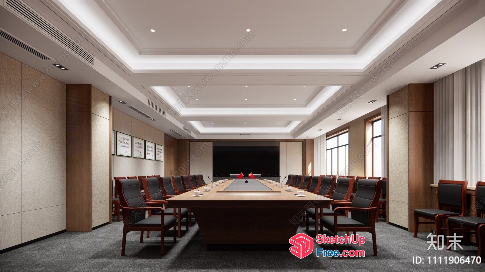 Large Conference Room With Long Table And Chairs 3D SketchUp File