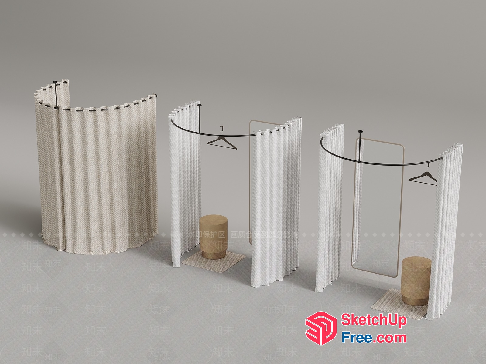 Elegant Partition Screen With White Curtains 3D SketchUp File
