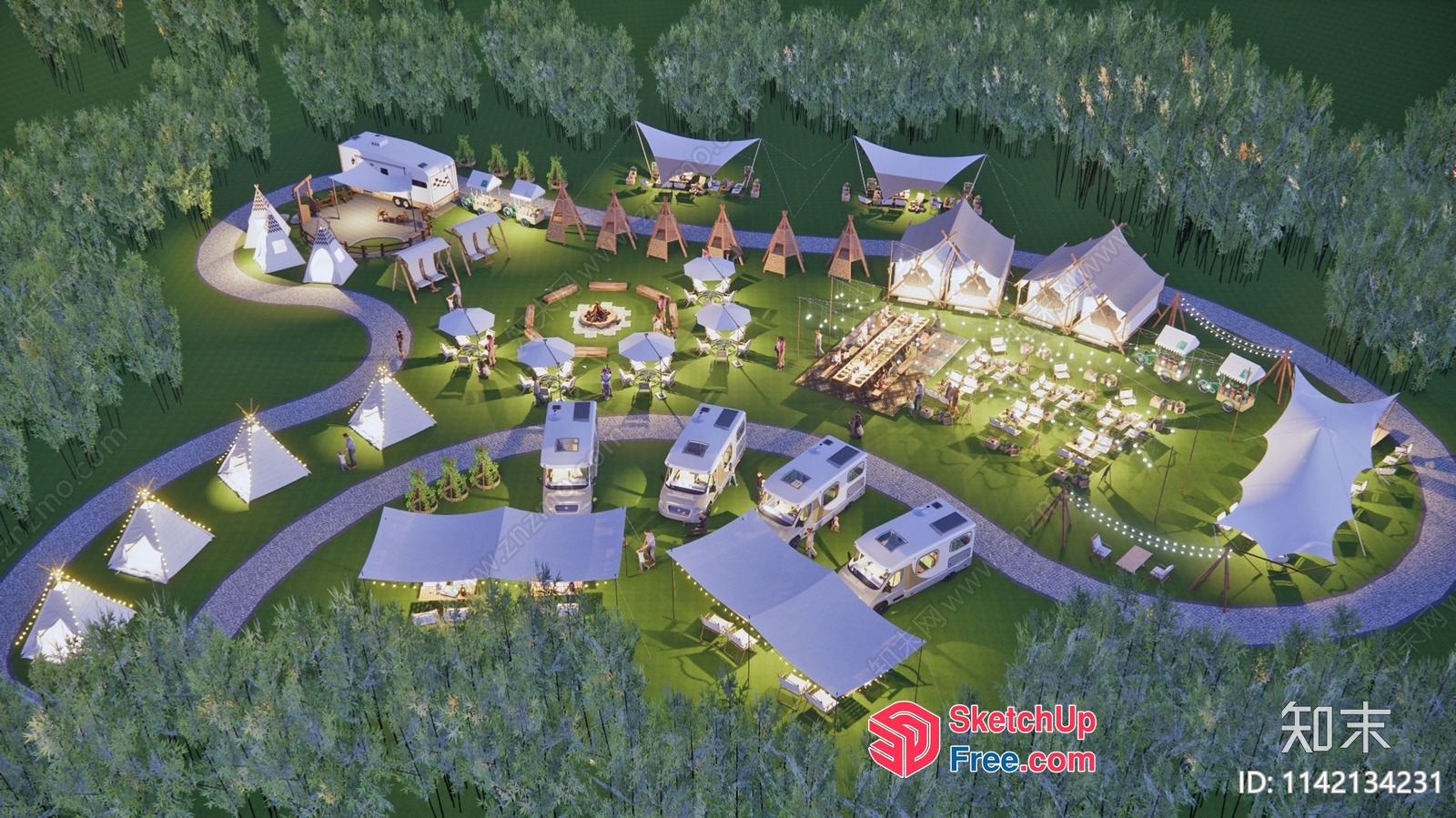 Luxury Camping Resort With Modern Rv And Teepee Accommodations 3D SketchUp File