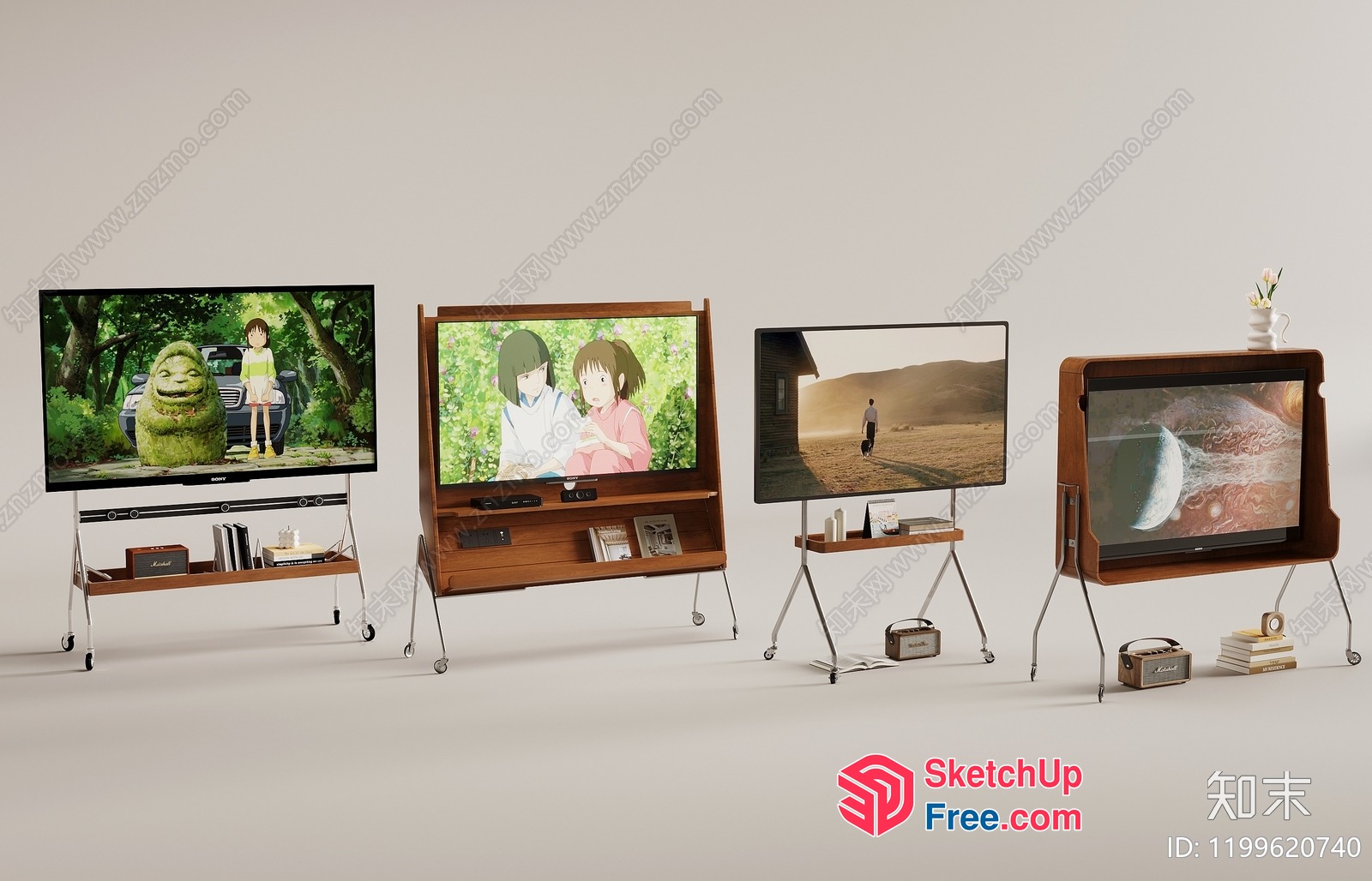 Vintage-Style Tv Stands With Built-In Shelves 3D SketchUp File