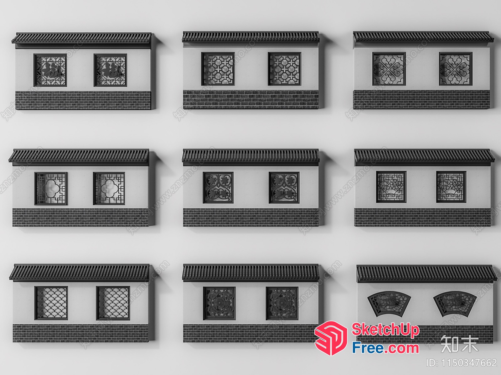 Traditional Asian Window Designs 3D SketchUp File