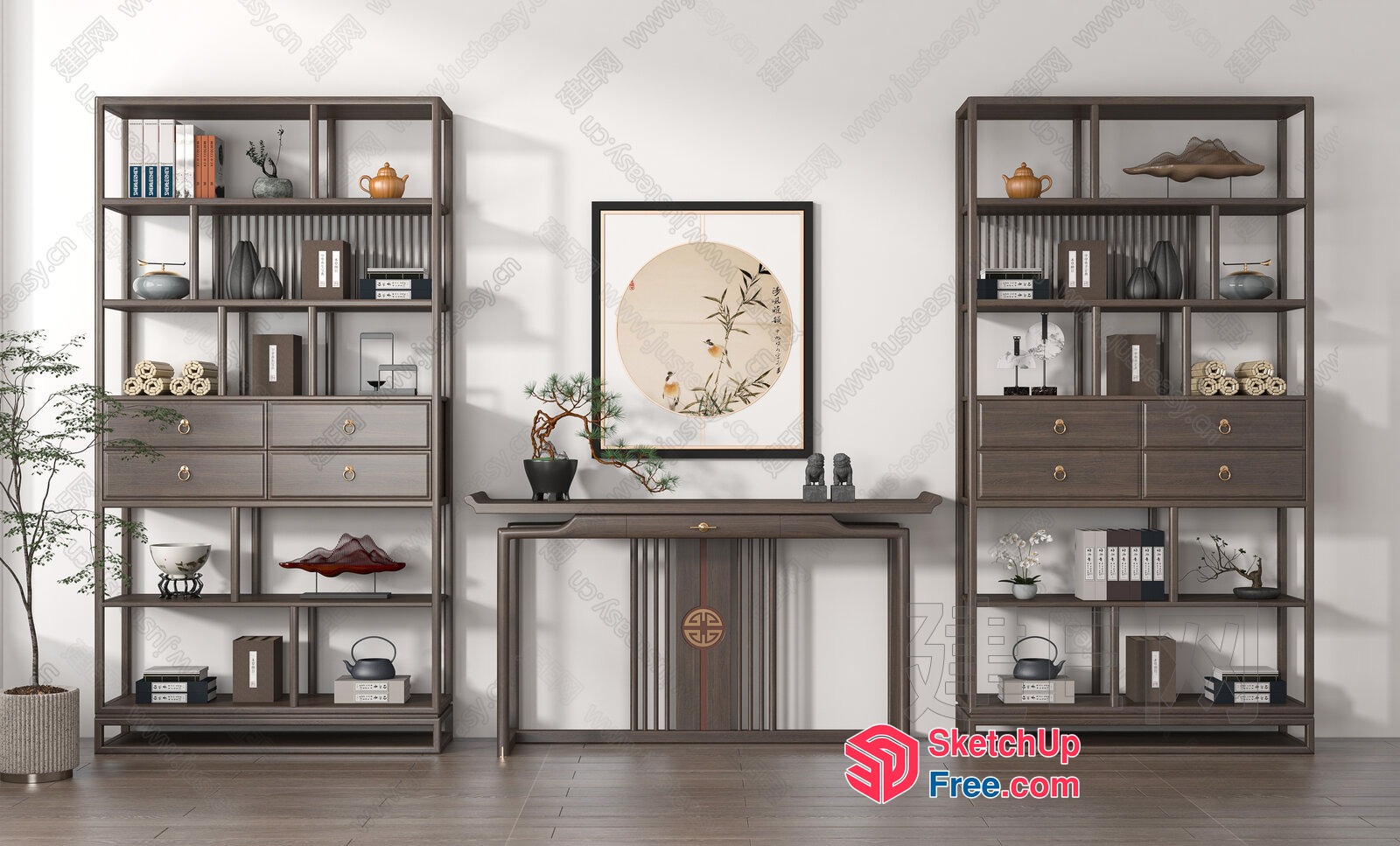 Modern Japanese-Inspired Living Room Furniture Set 3D SketchUp File