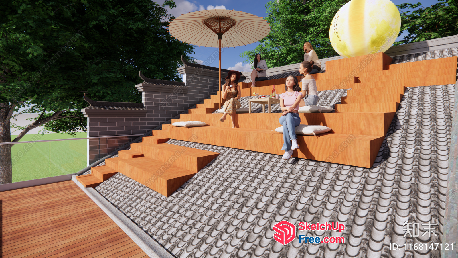 Staircase With Pillars And Roof Synthesis 3D SketchUp File