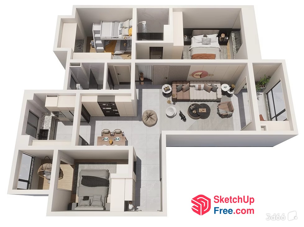 Modern Apartment Floor Plan 3D SketchUp File