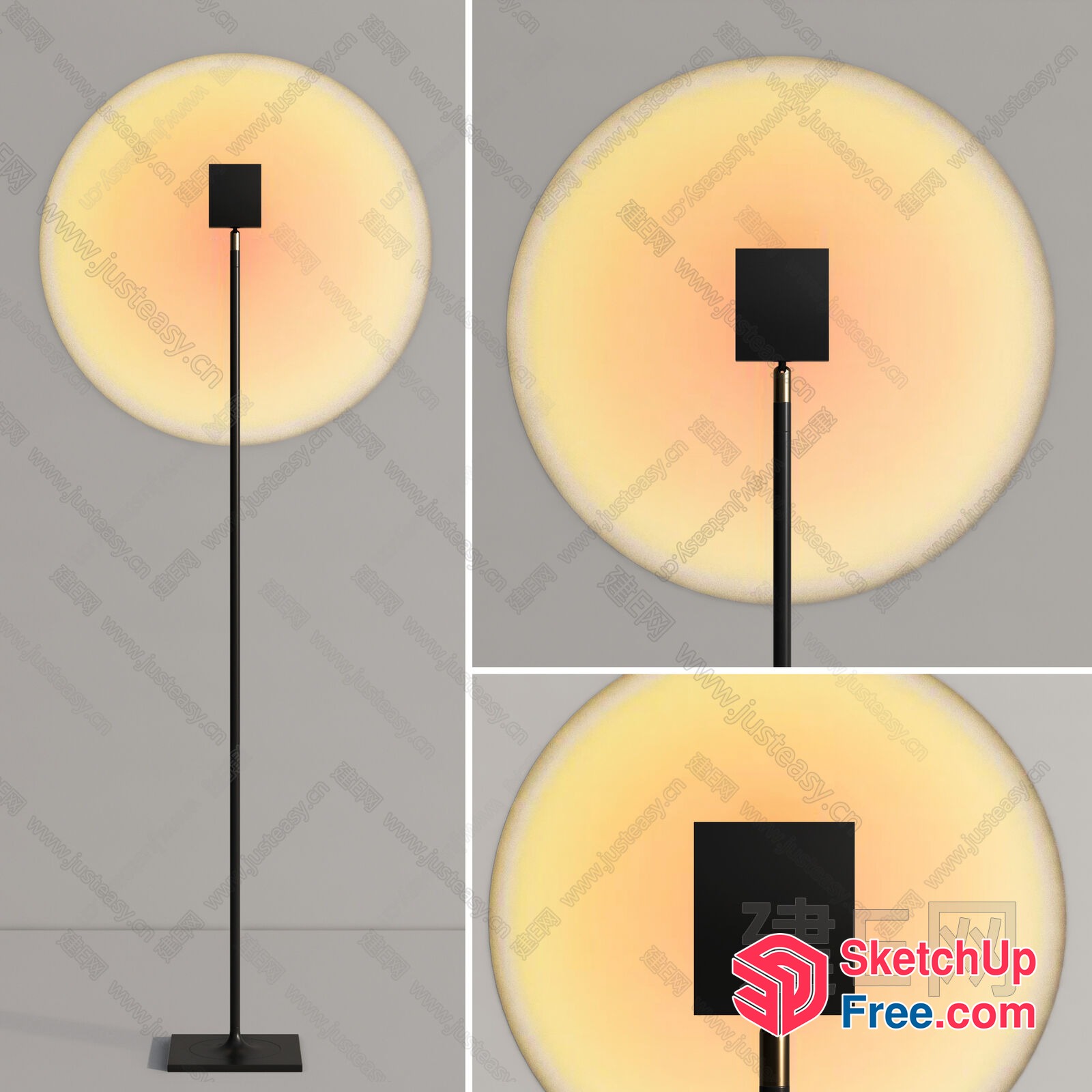 Modern Minimalist Floor Lamp With Circular Shade 3D SketchUp File
