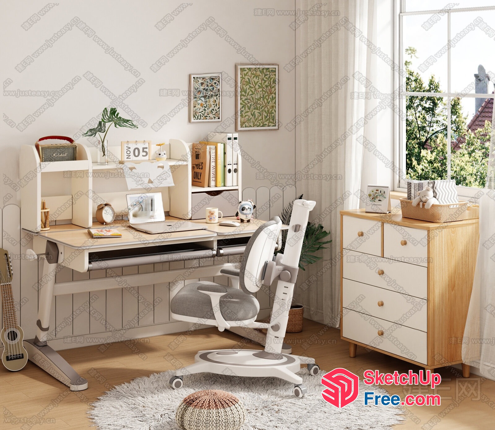 Cozy Minimalist Scandinavian Home Office Study Room 3D SketchUp File