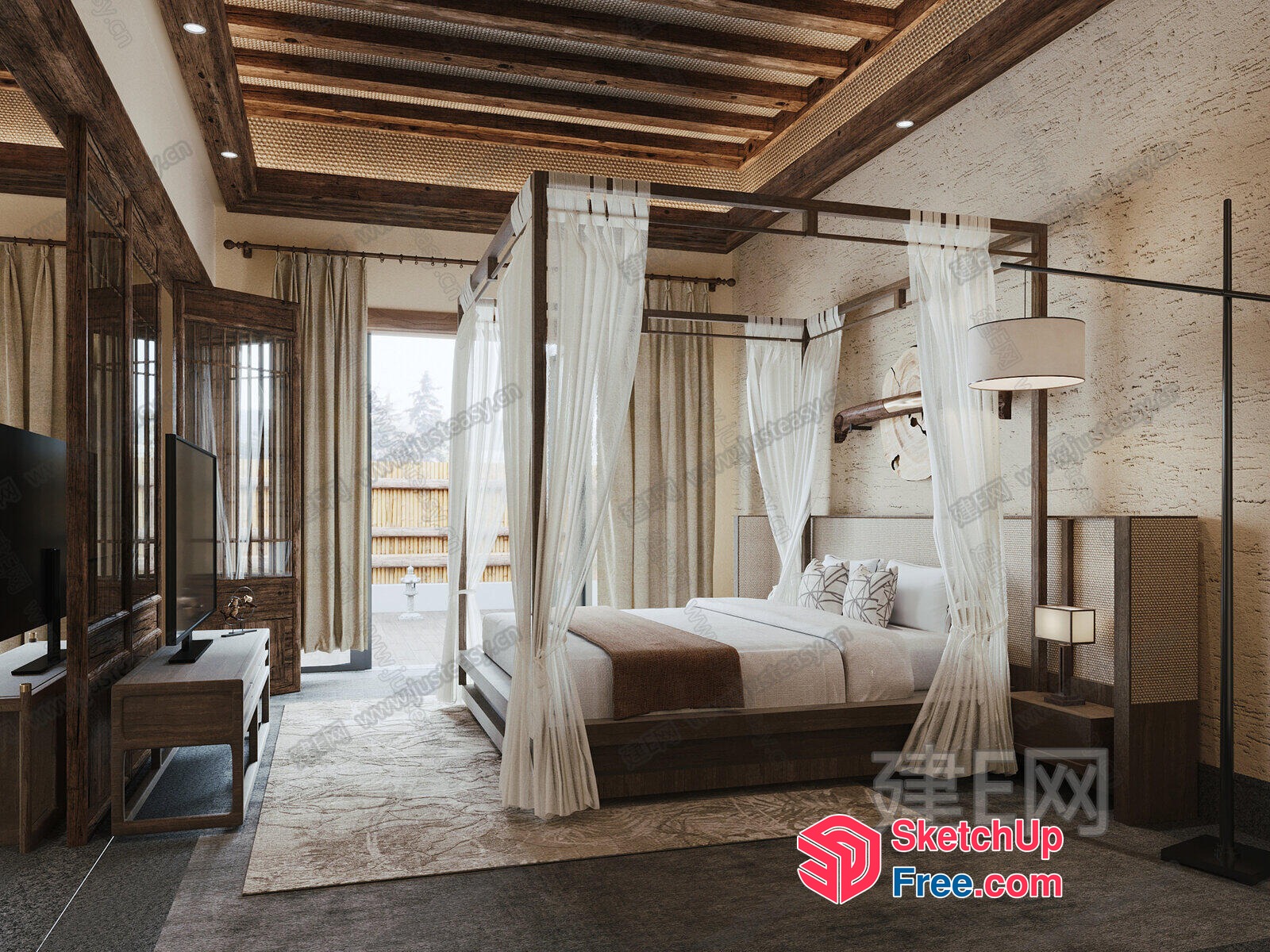 Luxurious Bed With Pillows And Bedside Table 3D SketchUp File