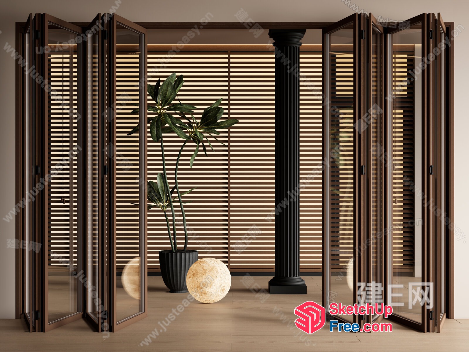Partition Screen In Pillar And Plant Decor 3D SketchUp File