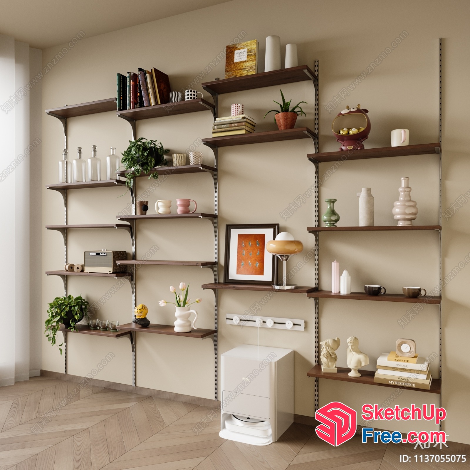 Modern Shelving Unit With Decorative Items And Artwork 3D SketchUp File