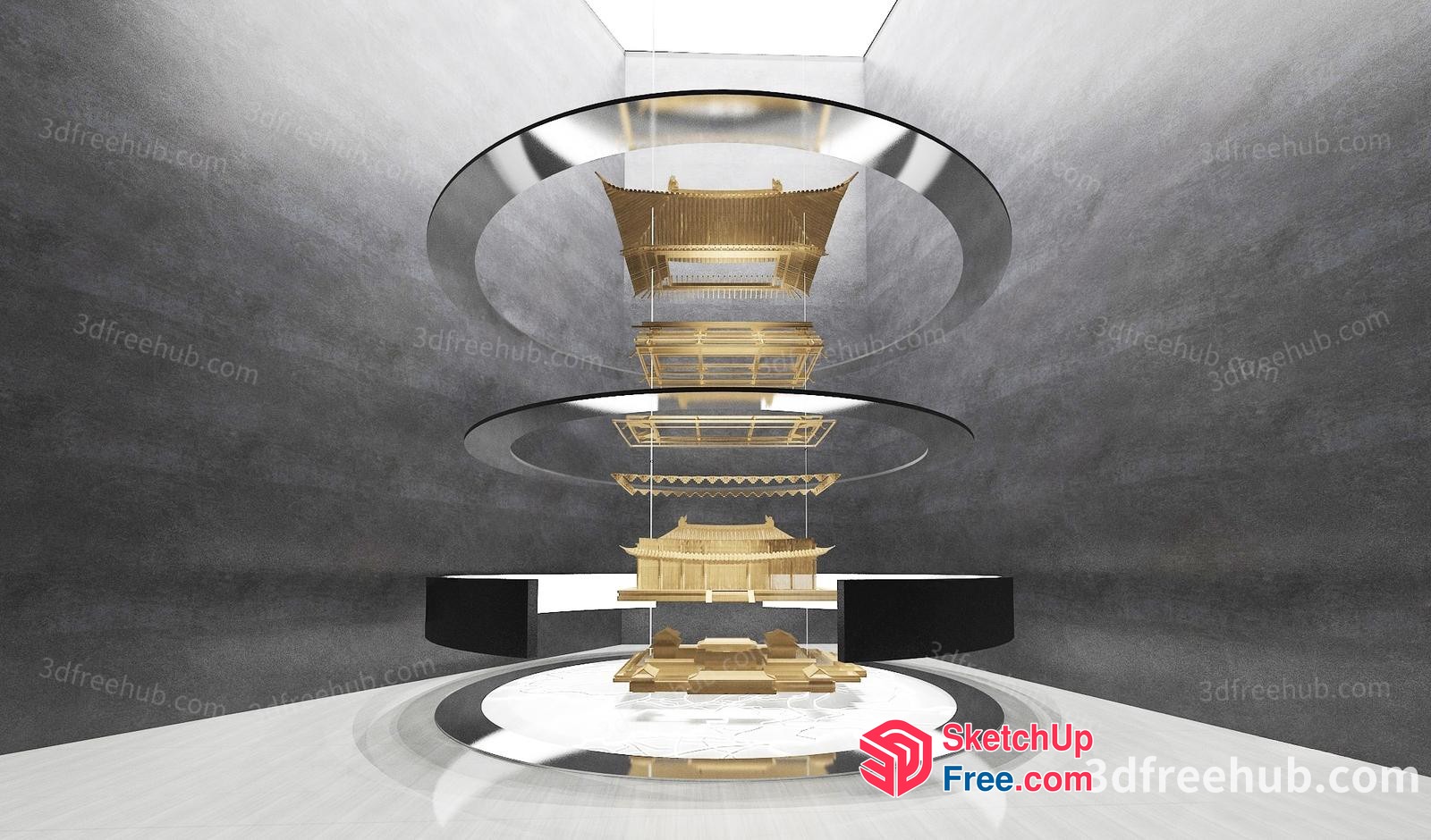 Temple Interior With Stair And Pillar 3D SketchUp File