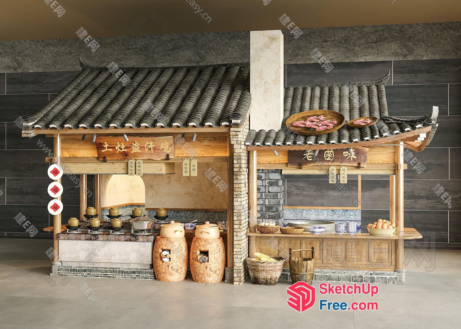 Traditional Asian Market Stall 3D SketchUp File