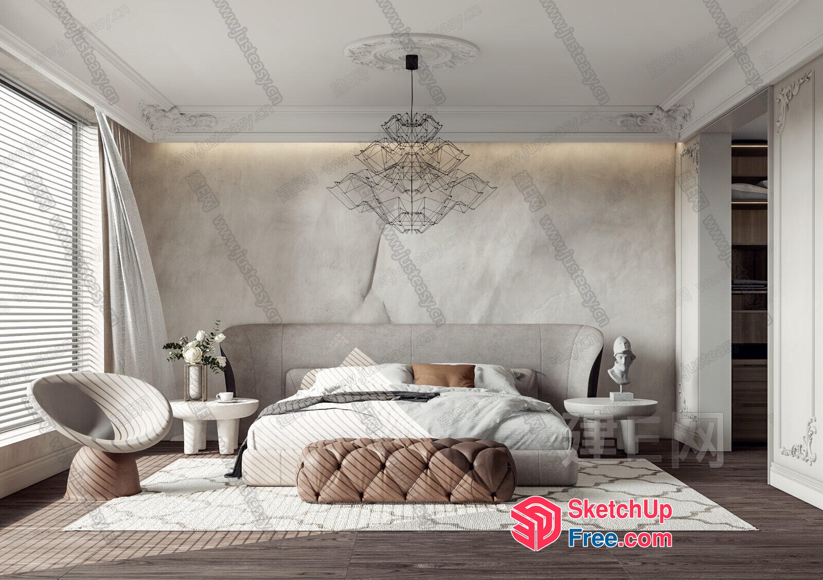 Elegant Modern Bedroom With Neutral Tones And Natural Light 3D SketchUp File