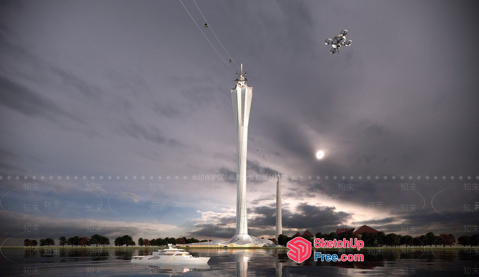 Futuristic Sky-High Tower With Sleek White Design 3D SketchUp File