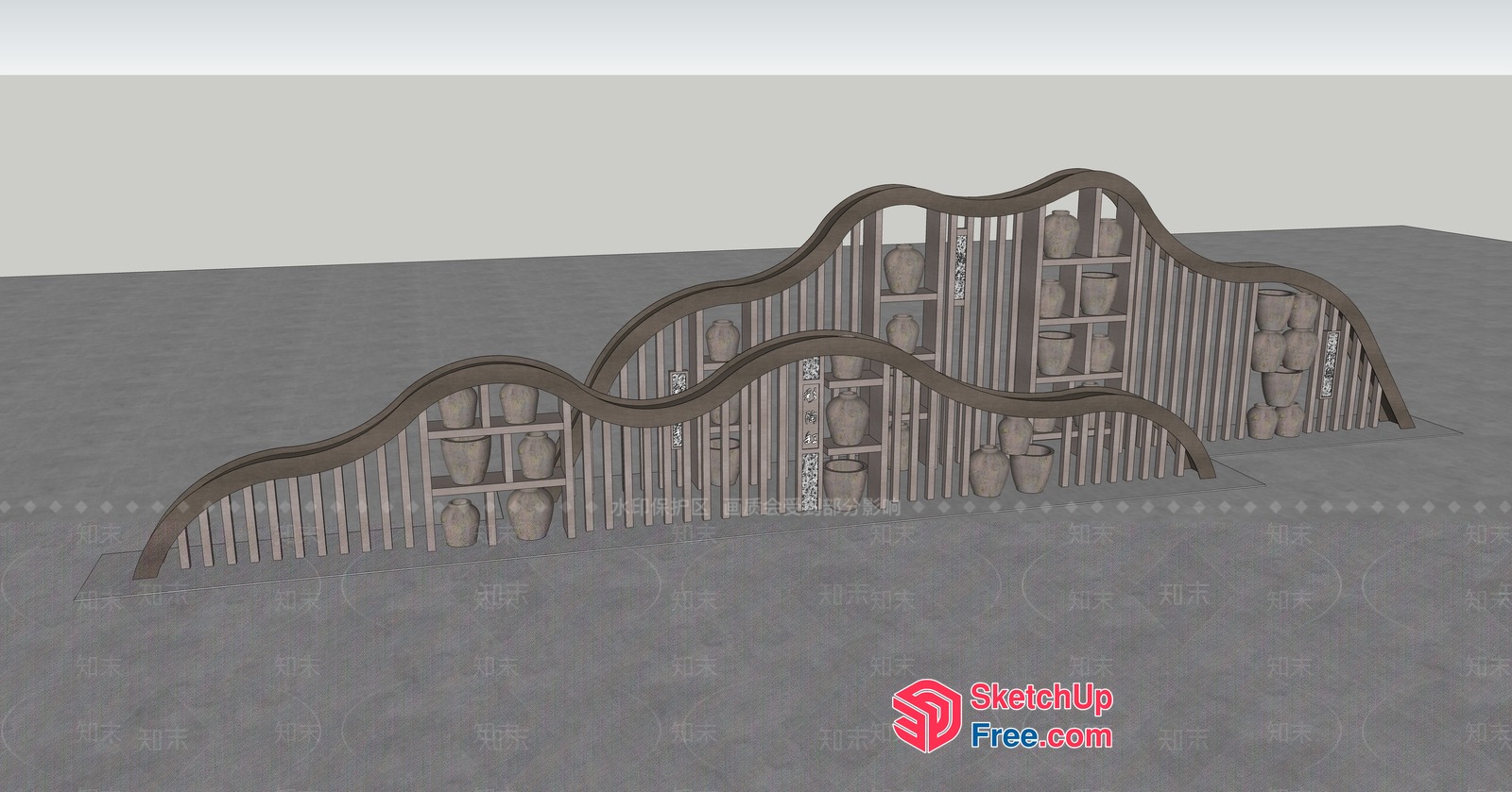 Wavy Shelves And Pots 3D SketchUp File