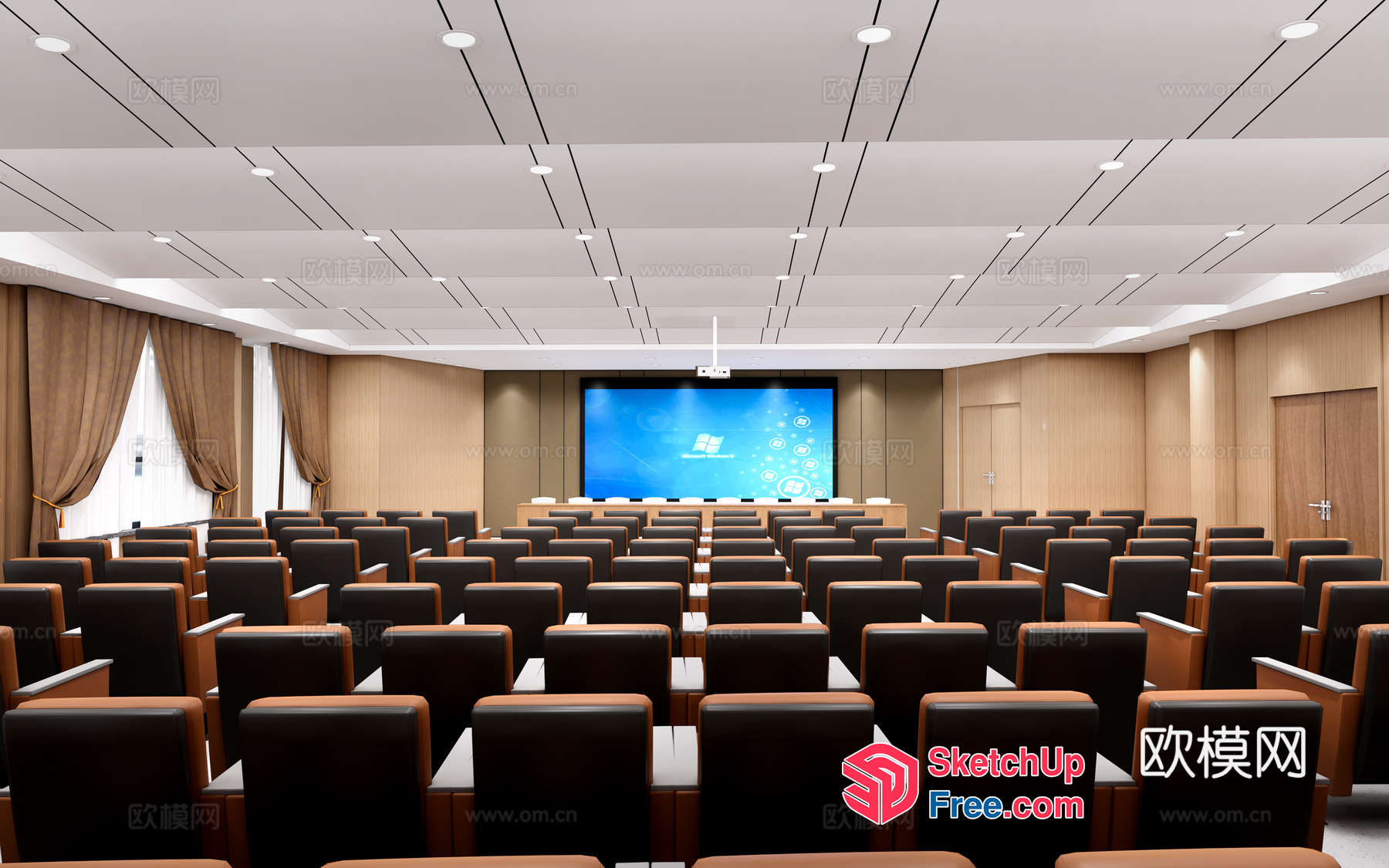 Modern Conference Room With Large Screen And Seating 3D SketchUp File
