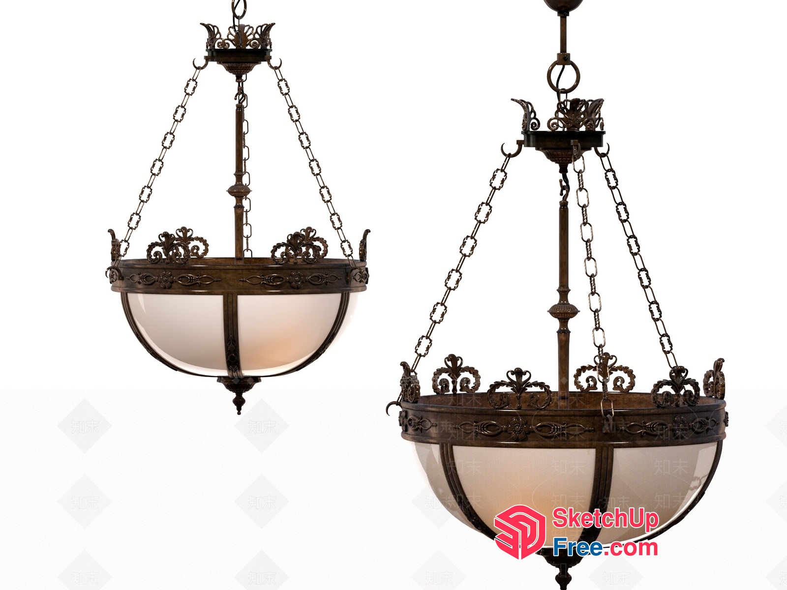 Ornate Metal And Glass Hanging Lamps 3D SketchUp File