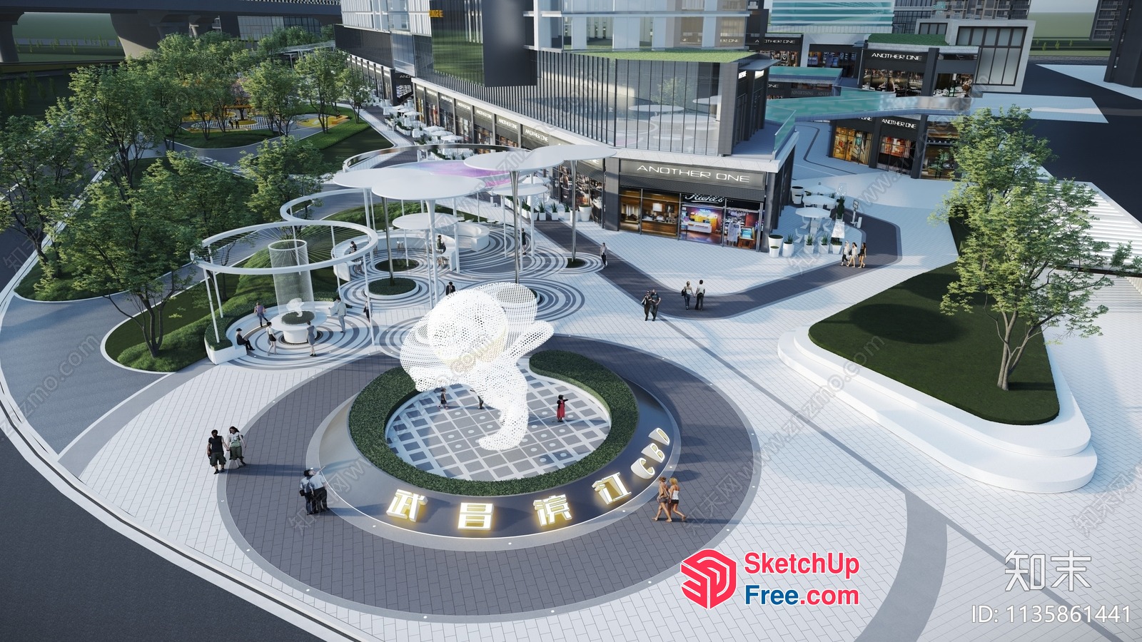Modern Commercial Street With Unique Architectural Features 3D SketchUp File