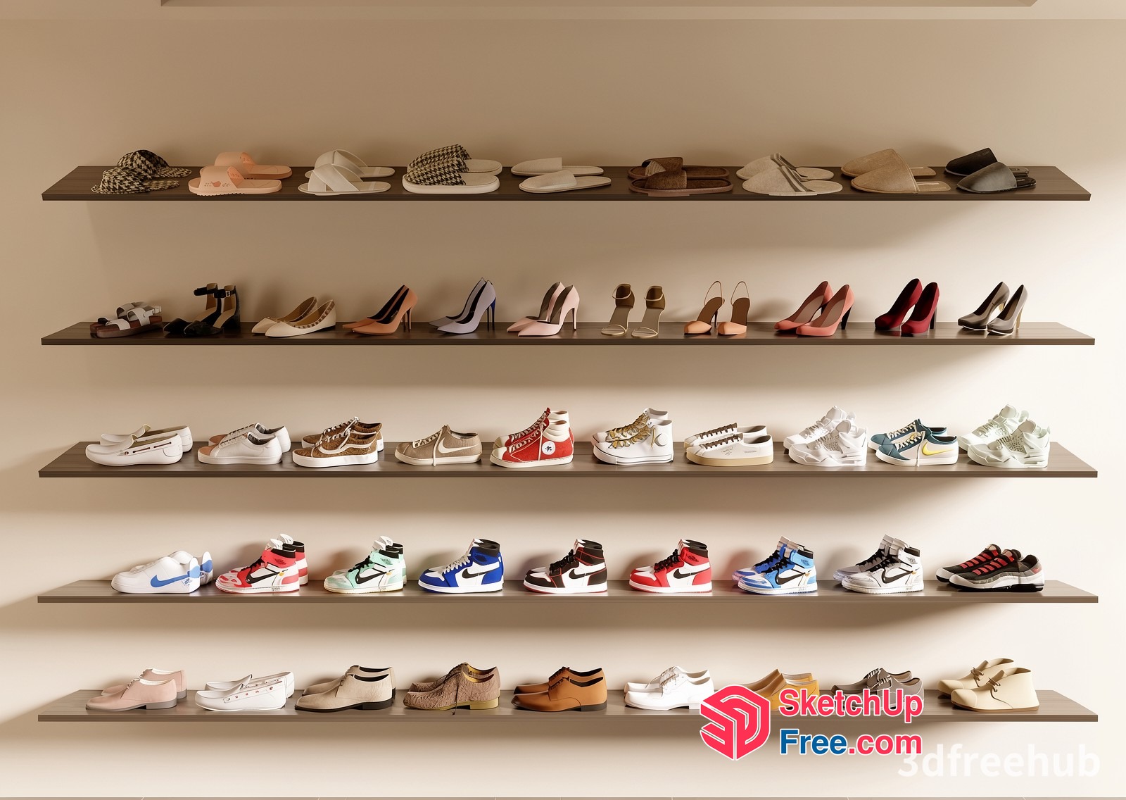 Shoe Display On Wall Shelves 3D SketchUp File