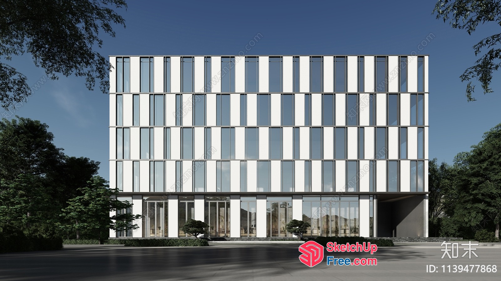 Modern Glass Curtain Wall Office Building 3D SketchUp File