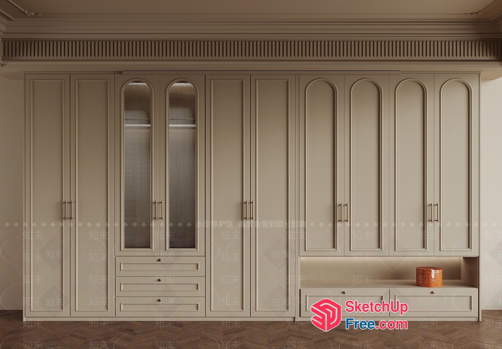 Elegant Creamy Style Wardrobes And Cabinets 3D SketchUp File