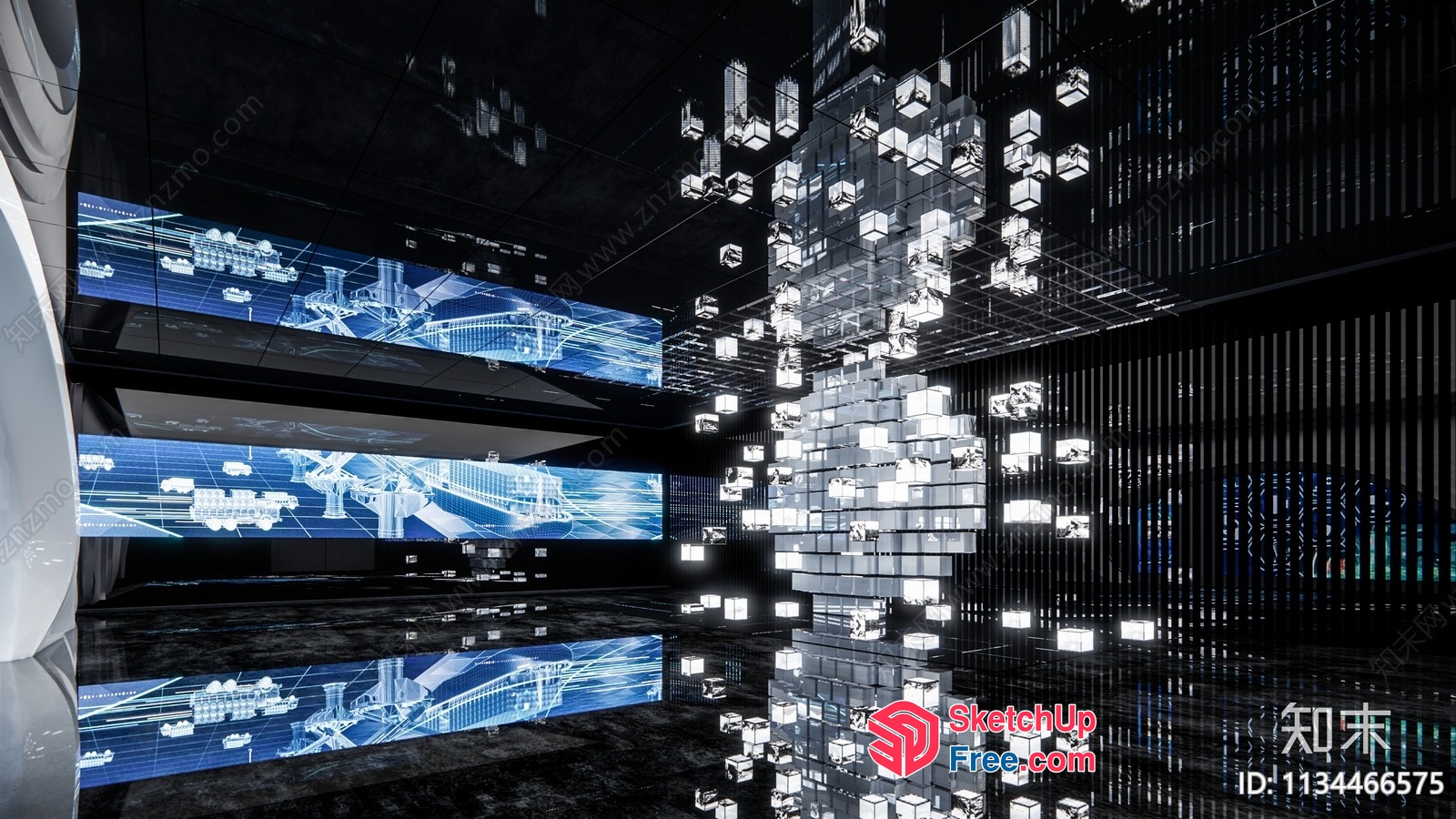 Futuristic Digital Art Gallery Space 3D SketchUp File