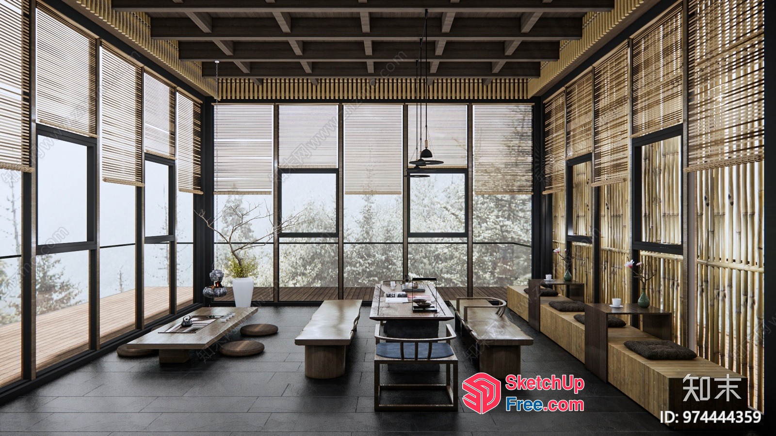 Serene Japanese-Inspired Dining Room 3D SketchUp File