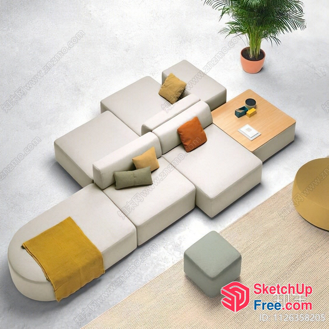 Modern Minimalist Living Room Sofa Set With Pillows And Table 3D SketchUp File