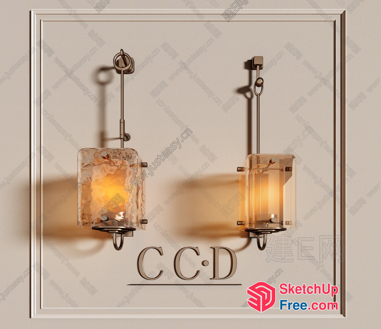 Elegant Glass Candle Holders With Hanging Metal Fixtures 3D SketchUp File