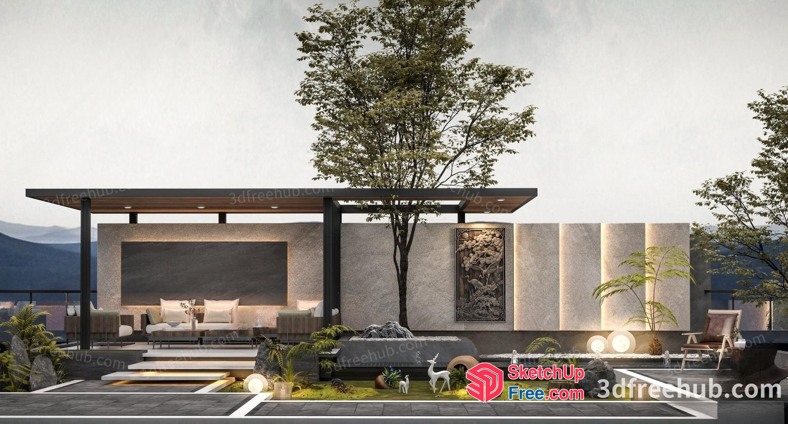 Modern Outdoor Living Space With Elegant Decor 3D SketchUp File