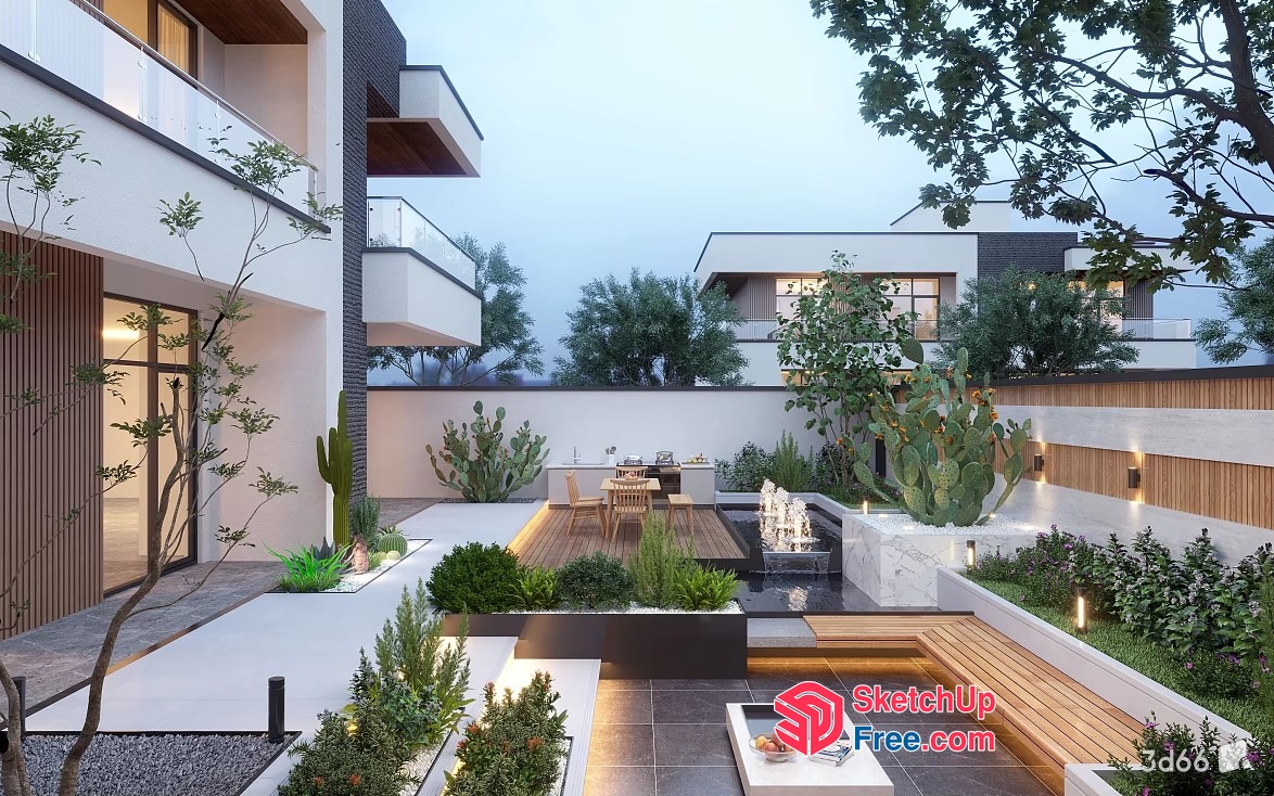 Modern Exterior Design With Sleek Lines And Natural Elements 3D SketchUp File