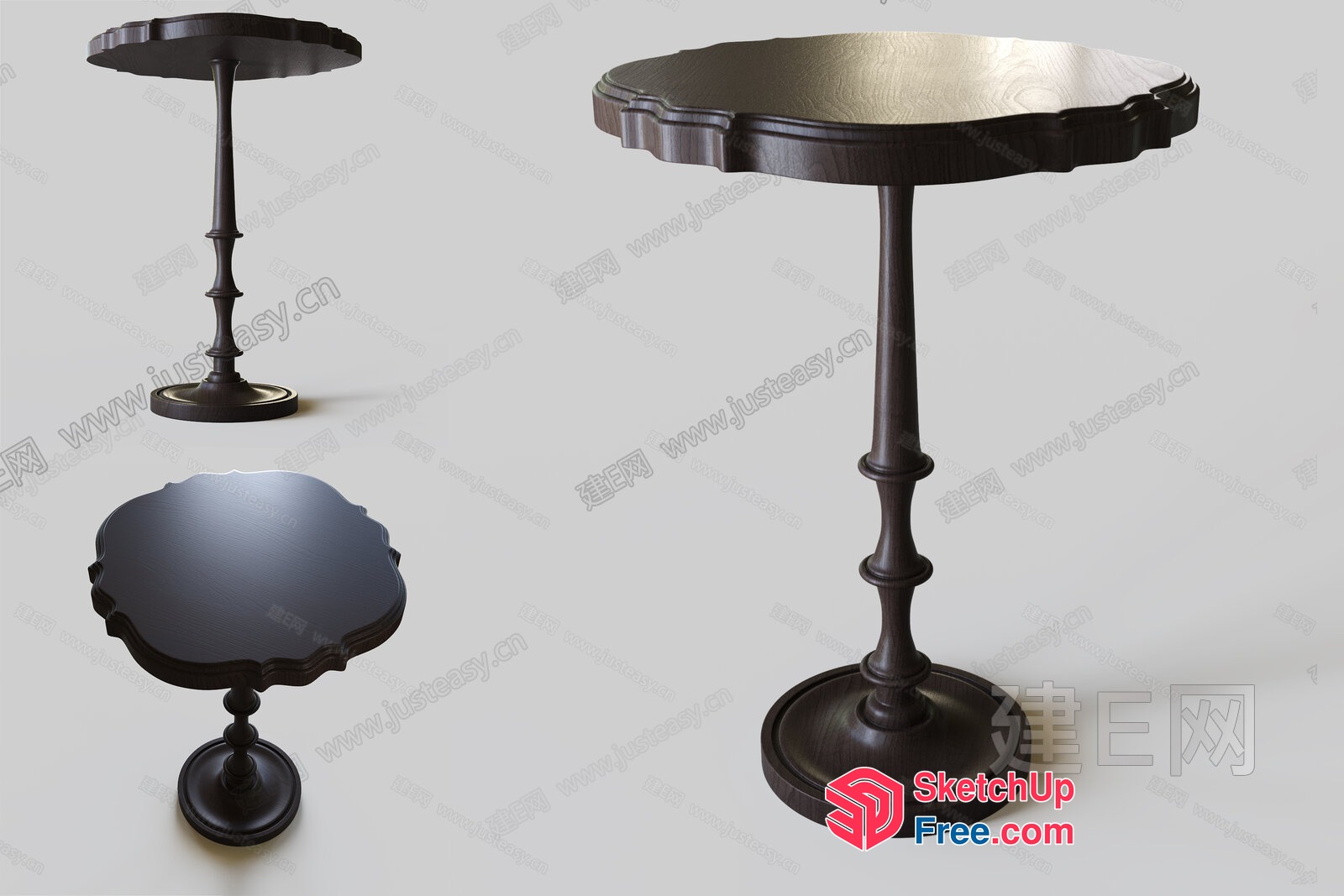Round-Edged, Pedestal-Style Side Table 3D SketchUp File