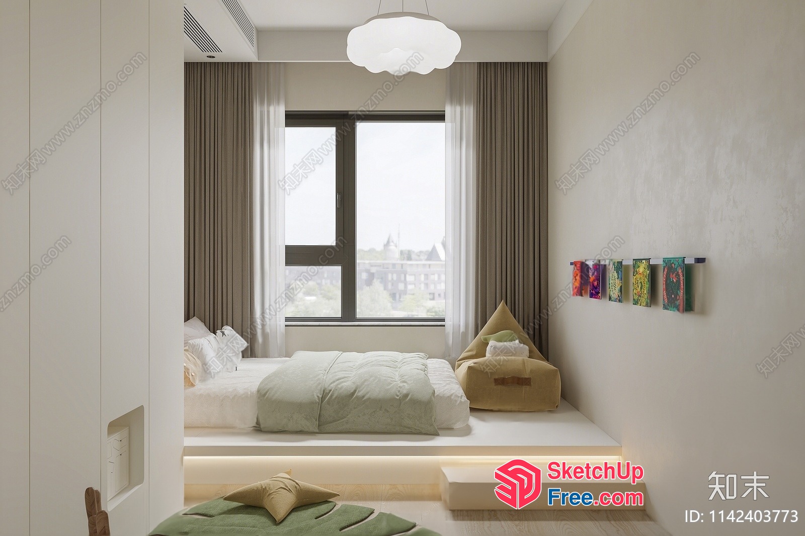 Modern Minimalist White Bedroom Interior 3D SketchUp File