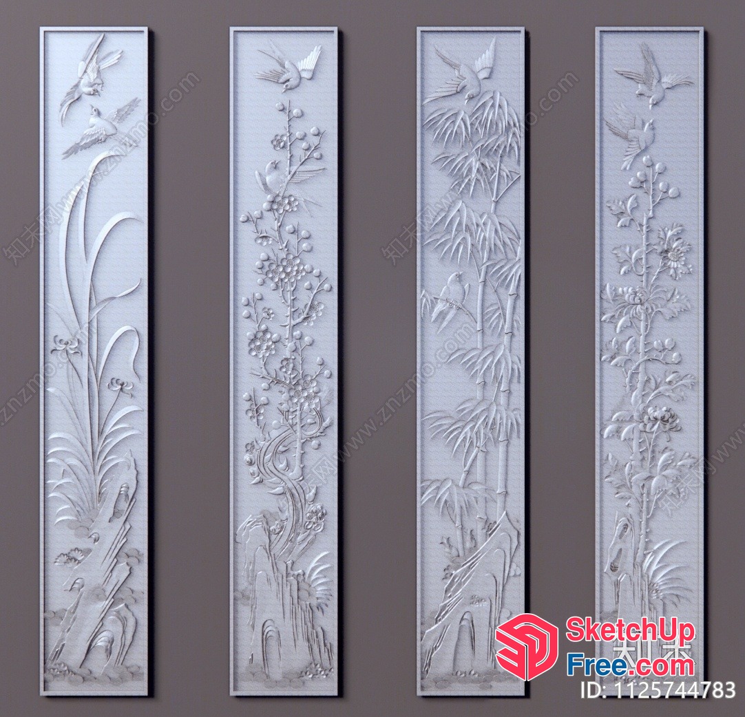 Carved Wall Decorations With Birds And Plants 3D SketchUp File
