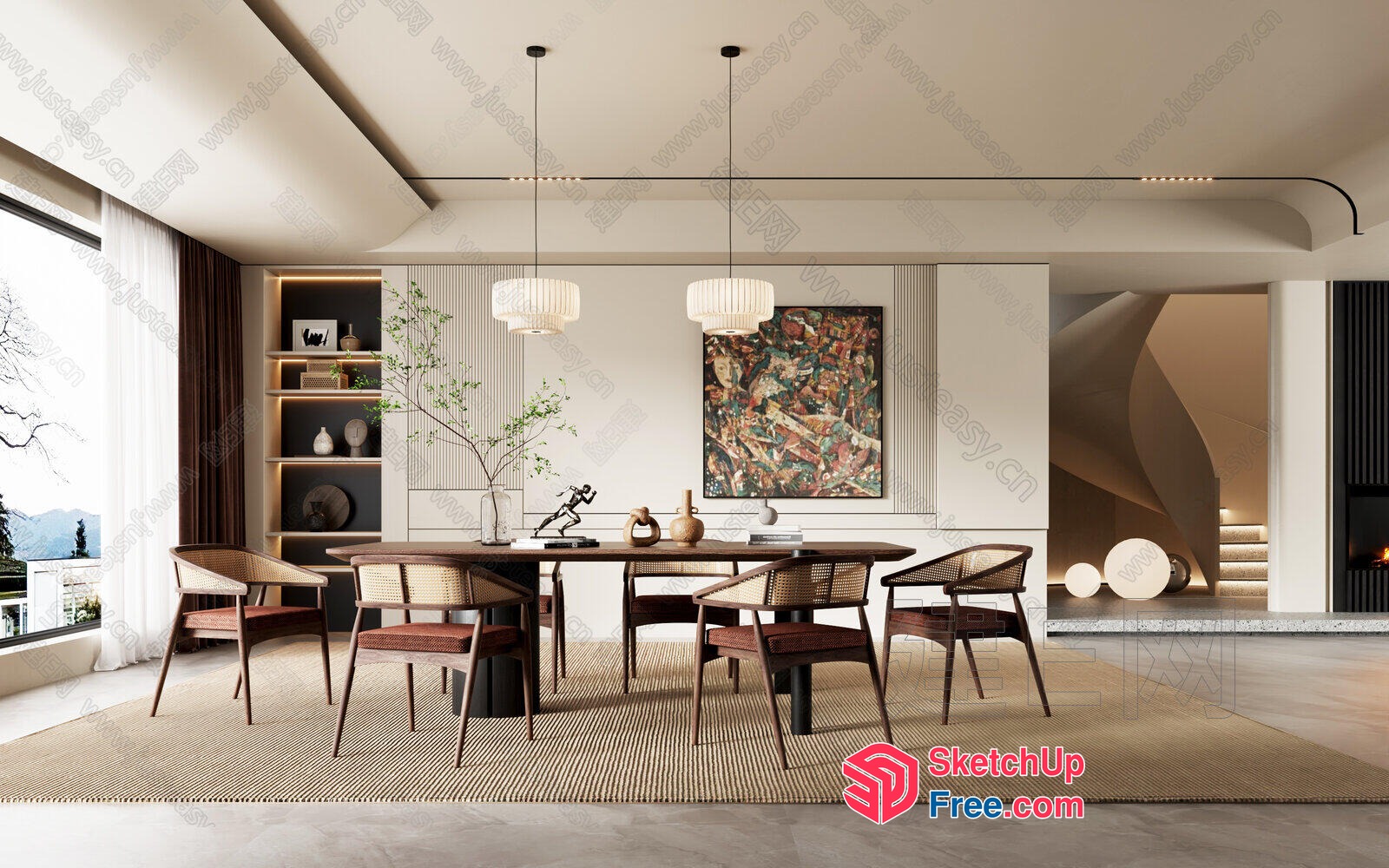 Modern Dining Room With Natural Light And Artwork 3D SketchUp File