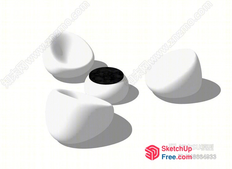 Three White Furniture Pieces With Shadows 3D SketchUp File