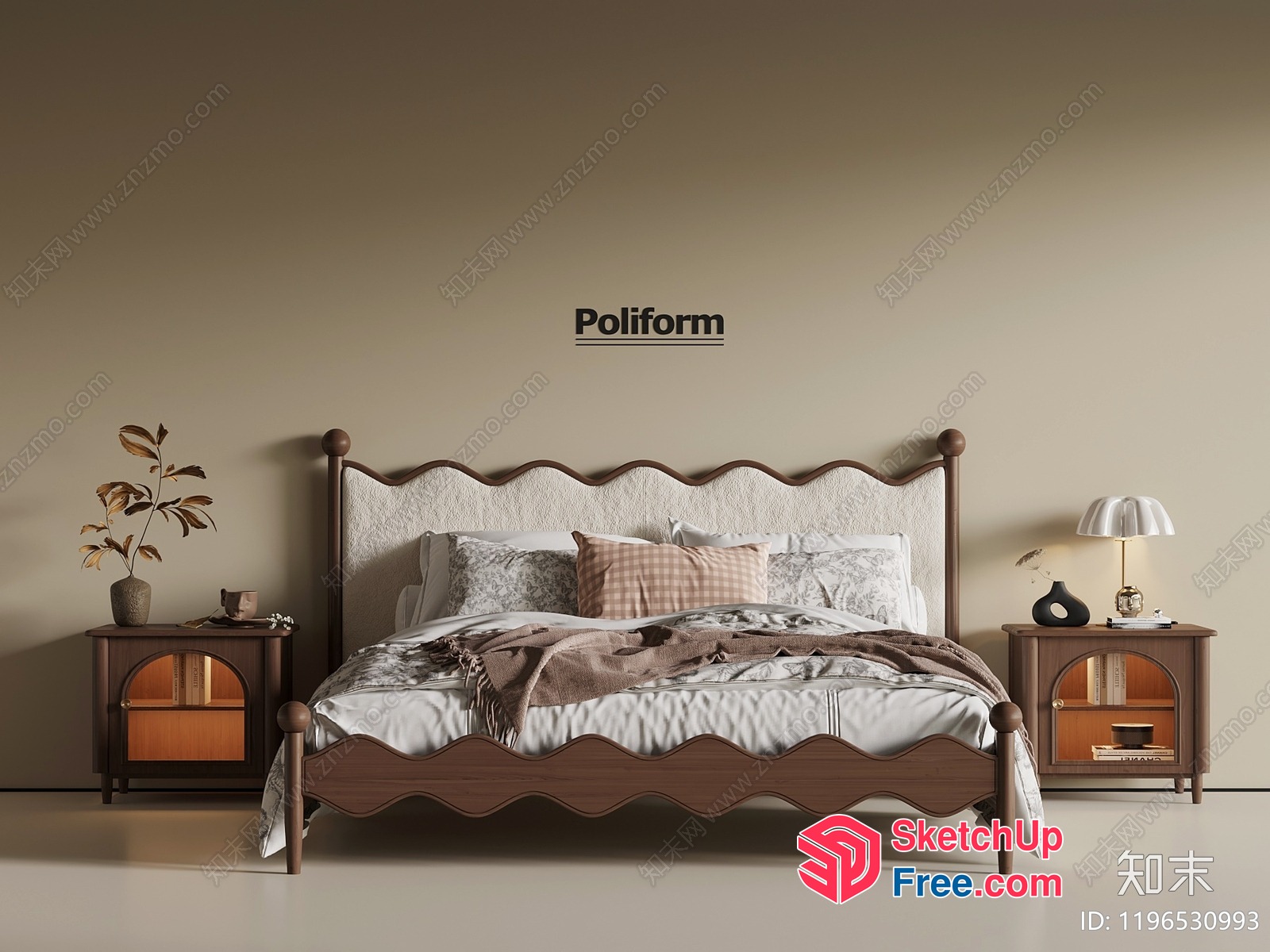 Elegant And Comfortable Bed With Matching Nightstands 3D SketchUp File