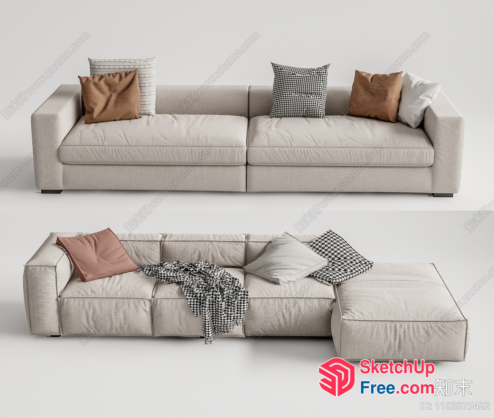 Modern L-Shaped Sofa With Pillows And Blanket 3D SketchUp File