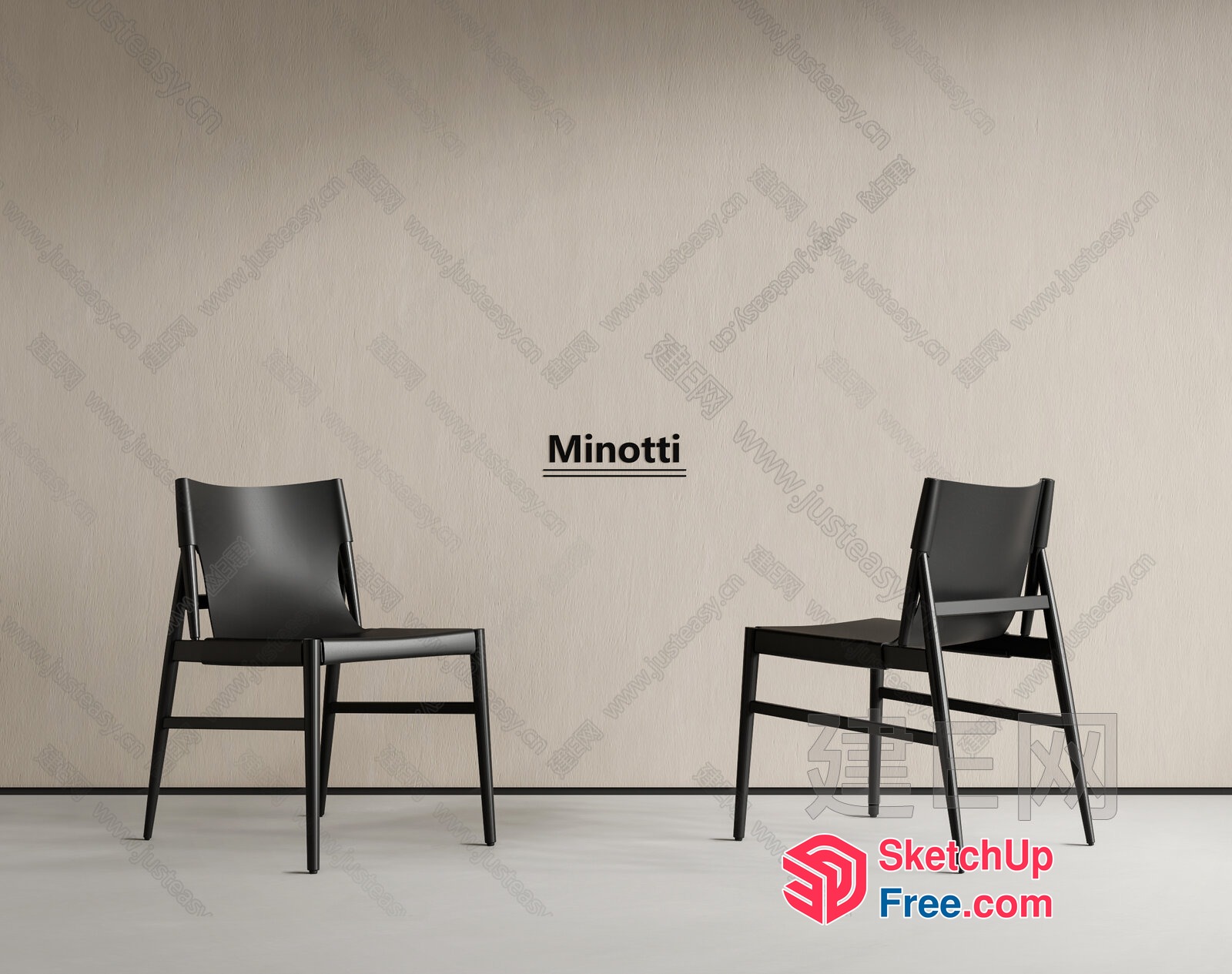 Two Black Chairs In Front Of A Beige Wall 3D SketchUp File