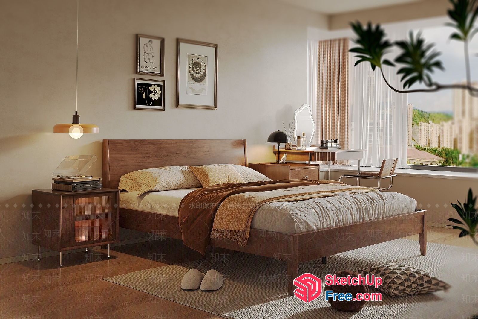 Modern Mid-Century Bedroom Design 3D SketchUp File