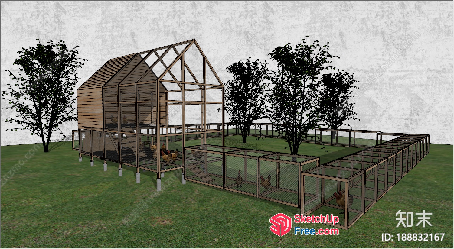 Chicken Coop With Green Roof And Fenced Yard 3D SketchUp File