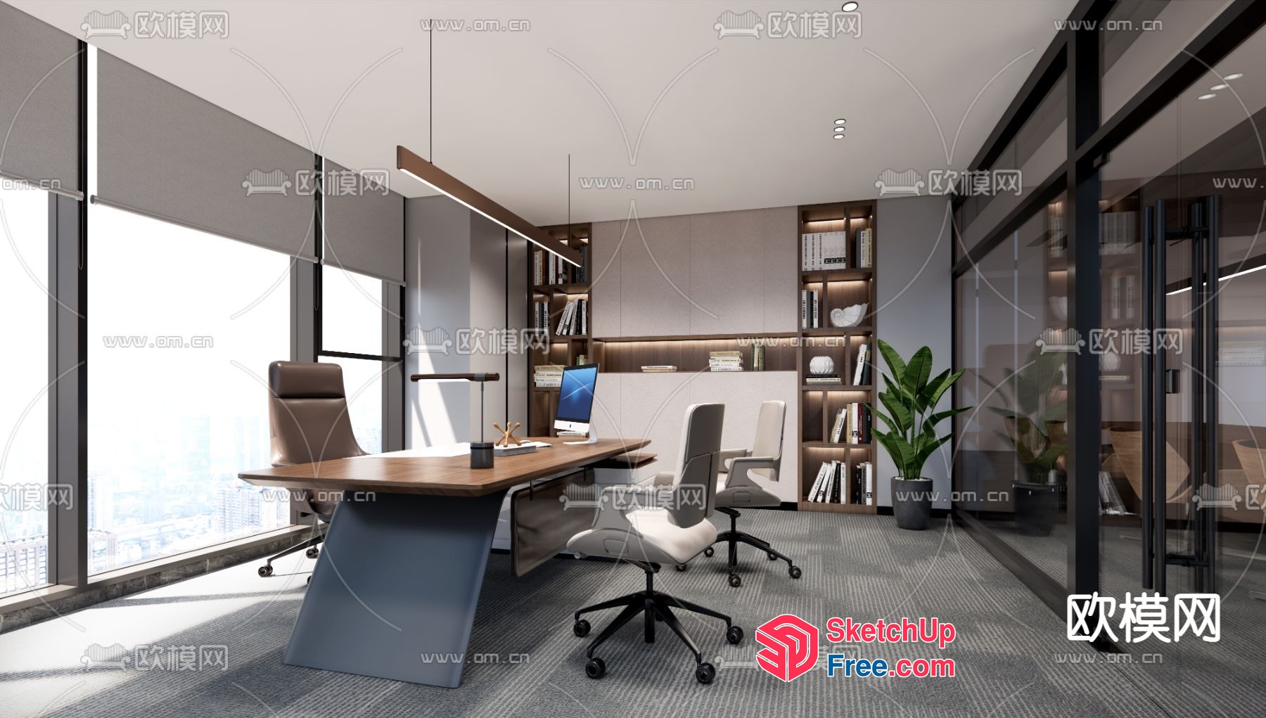 Modern Office Space With Large Windows And Minimalist Decor 3D SketchUp File