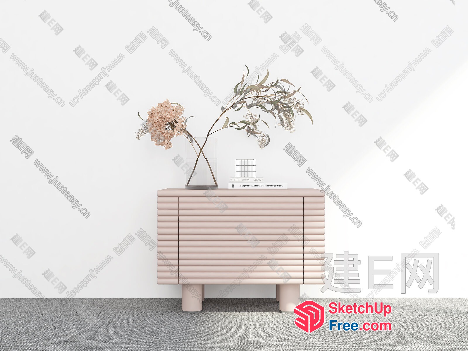 Modern Minimalist Style Creamy Sideboard With Decorative Shelf 3D SketchUp File