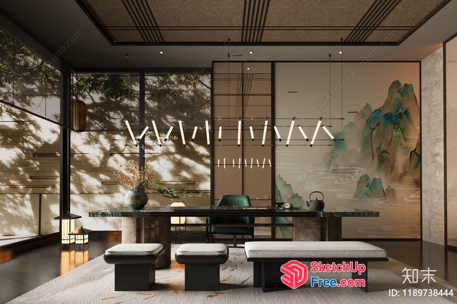 Elegant Japanese-Inspired Modern Living Room 3D SketchUp File
