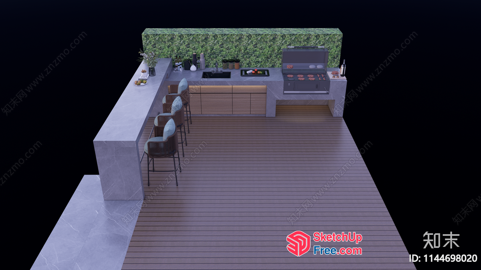 Modern Outdoor Kitchen And Dining Area 3D SketchUp File