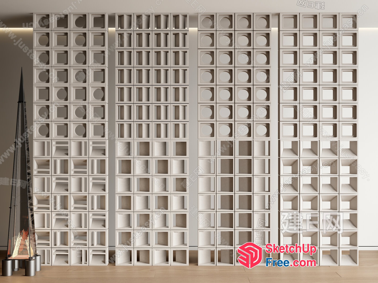 Modern Partition Screen With Unique Glass Brick Design 3D SketchUp File