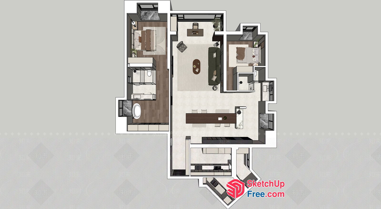 3D Floor Plan Of A Modern Apartment 3D SketchUp File